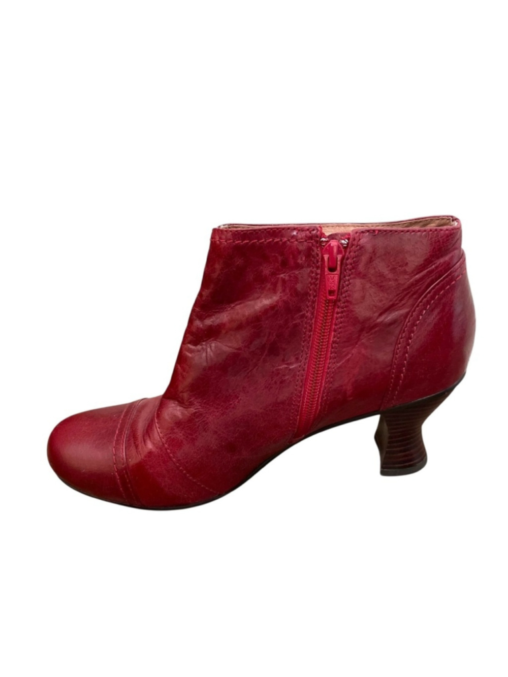 Miz Mooz Cranberry Red Ankle Boots Heel 9 - Picture 3 of 15